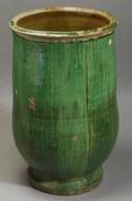 Large French Faience Green Glazed Oil Pot