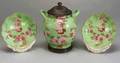 Spode Green Ground Vase and Pair of Shrimp Dishes