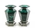 Pair of Malachite  Sterling Silver Vases