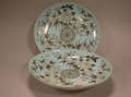 Pair of Chinese Enamel Floral Decorated Porcelain Chargers with Light Blue Ground
