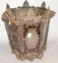Molded Tin and Etched Stained Glass Panel Hall Lantern