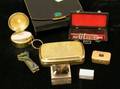 Seven Decorative Boxes Accessories and a Miniature Silver Trumpet