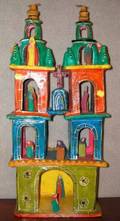 Mexican Folk Art Painted Pottery Cathedral