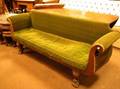 Classical Revival Upholstered Carved Mahogany and Mahogany Veneer Sofa