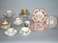 Eighteen Assorted French Decorated Ceramic Plates Cups and Saucers