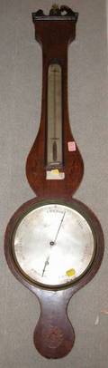 English Mahogany and Inlay Banjo Barometer