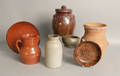 Seven pcs of redware and stoneware