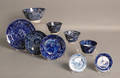 Nine blue Staffordshire tablewares