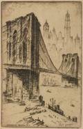 Lot of Two City Views Nat Lowell American b 1880 Brooklyn Bridge NY