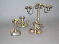 Pair of Mexican Sterling Silver Chambersticks a Sterling Candelabra and Candlestick