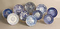 Eleven blue Staffordshire plates
