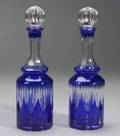 Pair of Blue Cased Cut Glass Decanters
