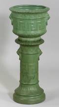 Art Pottery Matte Green Glazed Jardiniere and Pedestal