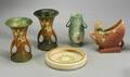 One Weller and Four Roseville Pottery Pieces