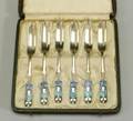Six Liberty  Co Art Nouveau Enameled Silver Forks