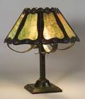 Arts  Crafts Slag Glass and Metal Table Lamp