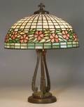 Floral Leaded Glass Shade and Handel Base Table Lamp