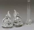 Pair of Steuben Colorless Glass Bookends and Bud Vase