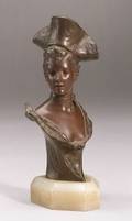 Georges Van Der Straeten FrenchBelgian b 1856 Theresa Small Bronze Bust of a Beauty in a Tricorn Hat