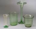 Four Carder Steuben Green Glass Vases