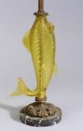 Carder Steuben Bristol Yellow Fish Lamp Base