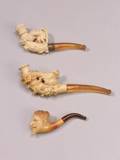 Three Small Carved Meerschaum Cheroot Holders