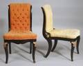 Four Napoleon Ebonized and Parcelgilt Tufted Velvet Upholstered Slipper Chairs