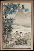 Four framed Japanese works