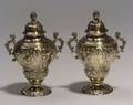 Pair of George II Silver Gilt Tea Caddies in Fitted Case
