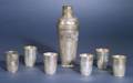 IndoPersian Silver Cocktail Shaker with Six Associated Beakers