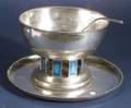 Old Newbury Crafters Sterling Enamel Accented Punch Bowl with Undertray and Ladle