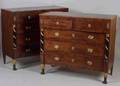 Pair of Italian Neoclassical Parcel Gilt and Ebonized Marbletop Mahogany Chests
