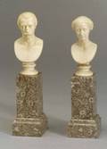 Pair of Miniature Ivory and Ivorine Busts on Marble Pedestals
