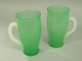 Pair of Steubentype Green Jade and Clambroth Art Glass Mugs