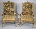 Pair of Regence Style Giltwood and Tapestry Upholstered Great Chairs