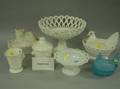 Sixteen Pressed Milk Glass Table Items
