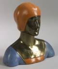Art Deco Painted Bronze Bust of a Woman