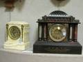 Ansonia Victorian Gilt and Painted Metal Mantel Clock and a Giltmetal Mounted Onyx Mantel Clock