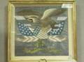 Framed Chinese Silk Embroidered Patriotic Eagle Shield and Flags Panel