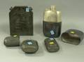 Eagle and Ship Engraved Pewter Flask and Three Other Pewter Flasks
