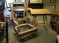 Victorian Carved Platform Rocker and Pressed Oak Stand