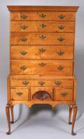 Queen Anne Carved Maple and Tiger Maple Highboy