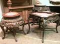 Three Chinese MarbleInset Carved Hardwood Stands