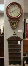 Victorianstyle Hardwood and Eglomise Rounddrop Wall Clock and a Gothic Revival Oak Wall Plaque