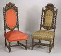 Two Continental Baroque Revival Carved and Upholstered Side Chairs