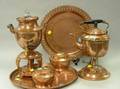FourPiece Joseph Heinrichs Brass Mounted Copper Tea Set