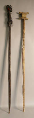 Two African walking staffs