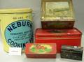 Twentytwo Lithographed and Painted Retail Tins and Tinware