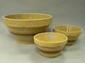 Three Brown Striped Yellowware Mixing Bowls