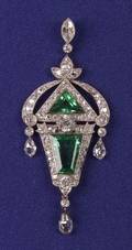 Art Deco Platinum Emerald and Diamond Pendant Necklace